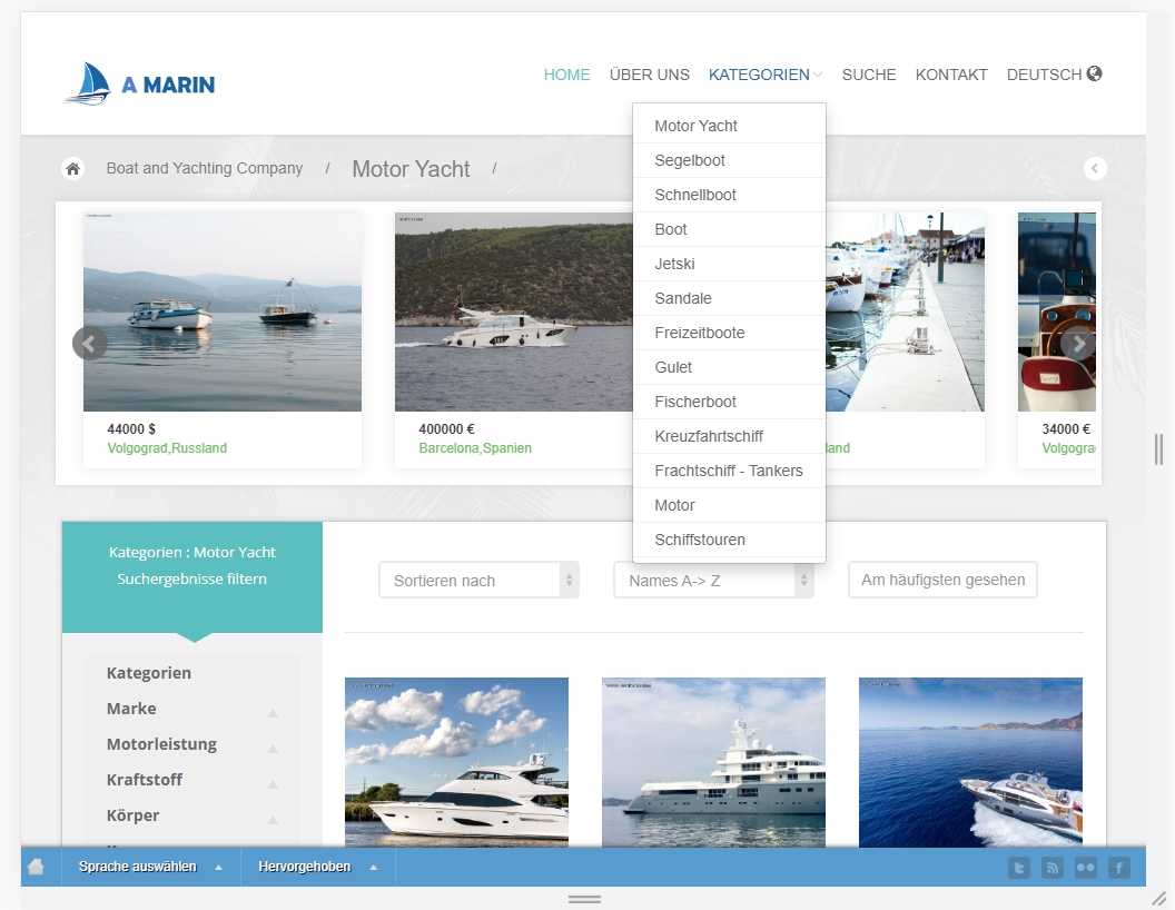Website der Boots- und Yachthersteller de categories