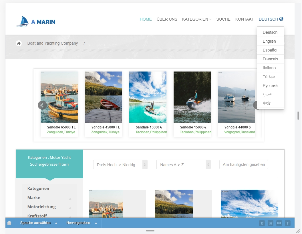 Website der Boots- und Yachthersteller de home